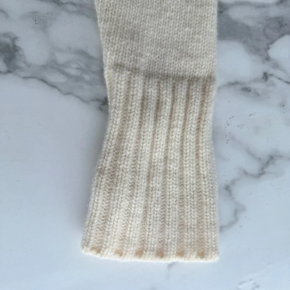 TIVOLI Irish‎ Lambswool Blend Women Cream Cable Knit Mock Roll Neck Sweater L XL